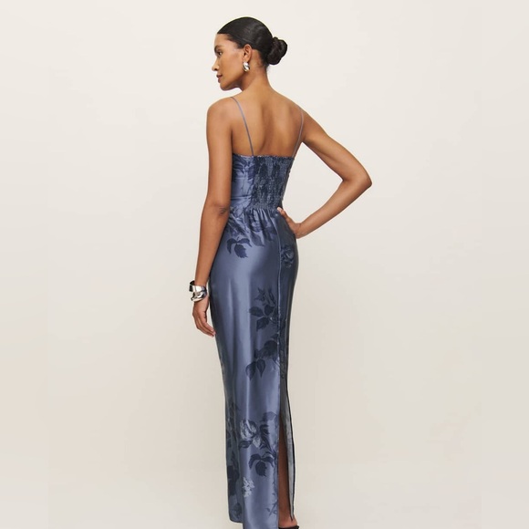 Reformation Frankie Silk Dress Trieste Border Brand New - Picture 4 of 10